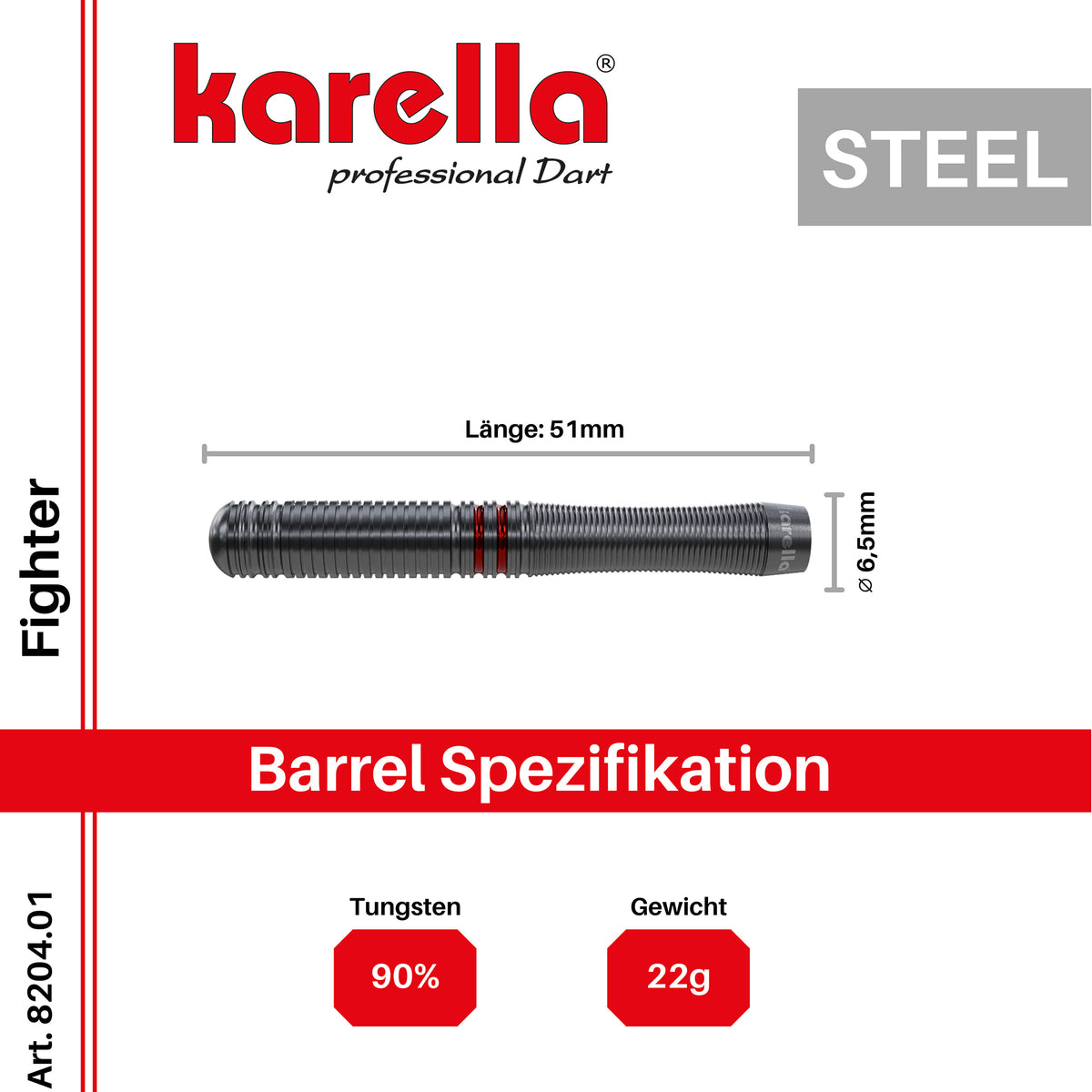 Steeldart Karella Fighter, schwarz, 90% Tungsten, 22g