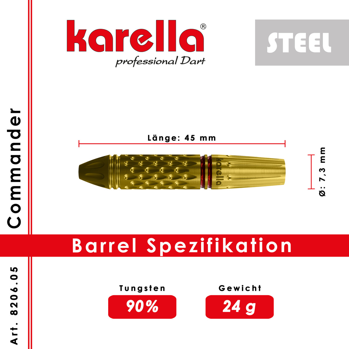 Steeldart Karella Commander, gold, 90% Tungsten, 24g