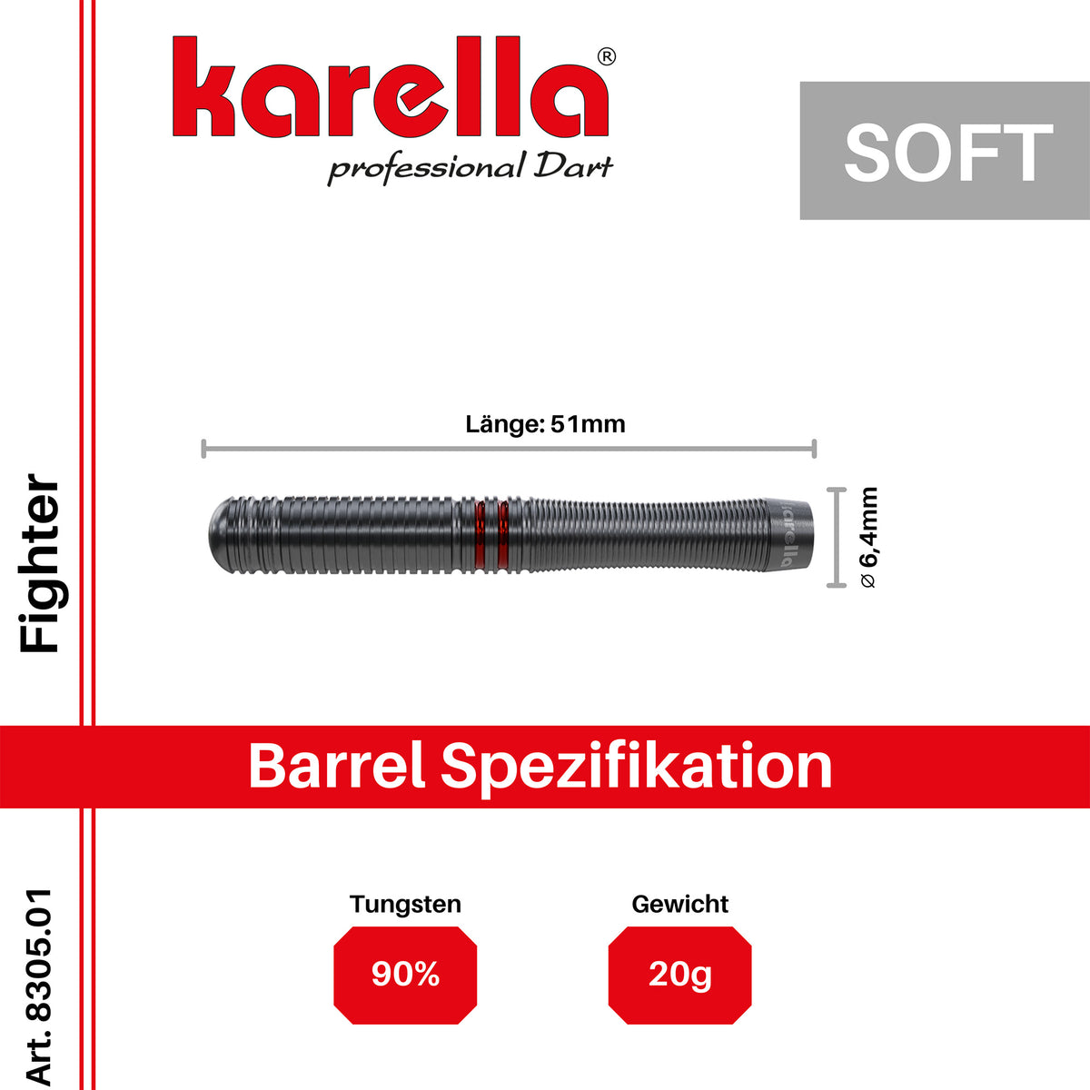 Softdart Karella Fighter, schwarz, 90% Tungsten, 20g